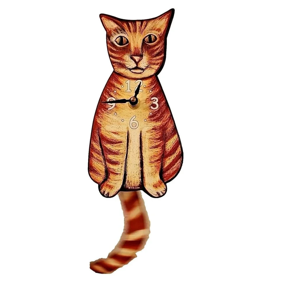Vtg Pink Cloud Gallery Orange Tabby Kitty Cat Wood Clock Tara Cafiero